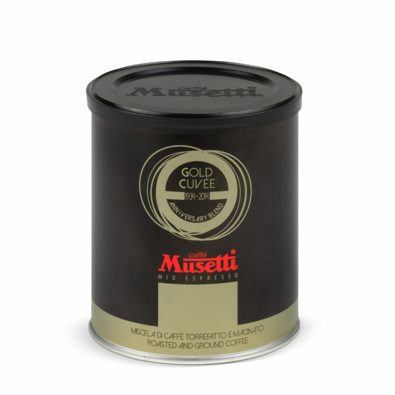 Тенекия Мляно кафе Musetti Gold Cuvée Еспресо – метална кутия 250гр in a black metal tin.