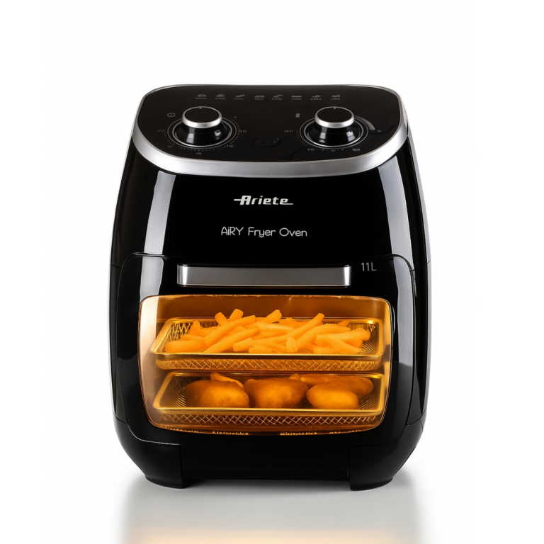 Фурна с горещ въздух AIR FRYER OVEN 11 л с две тави – за пържени картофи и кръгли храни, които се приготвят.