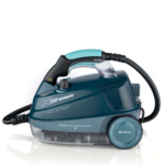 Парочистачка XSTEAM в тилово и сиво с маркуч, дръжка, етикети "NO STOP" и множество аксесоари.