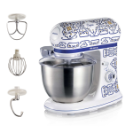 Планетен миксер VINTAGE, 2400 W – Capri с купа от неръждаема стомана и три приставки, показан в шарен дизайн.