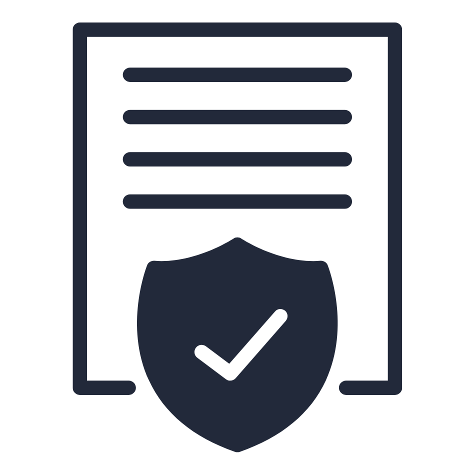 Икона на документ с линии и знак за проверка в щит на Ариете, символизиращ проверен или защитен документ.