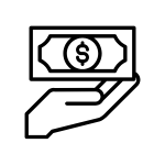 Линейна рисунка на ръка, която държи пари, представяща продукта "Такса наложен платеж.