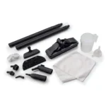 Парочистачка X-Vapor Comfort, 5 бара, комплект аксесоари: тръбички, накрайници, кърпички, чаша и фуния на бял фон.