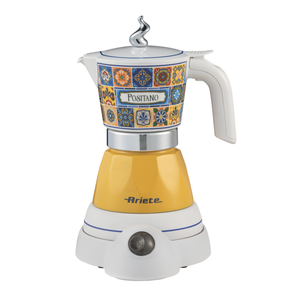 Електрическата кафемашина „Moka Vintage Positano“ се отличава с ярък керамичен дизайн и лесна за употреба електрическа основа.