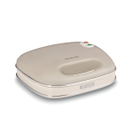 Бежов уред за приготвяне на сандвичи с дръжка, с надпис „Ariete“ отпред и индикаторни лампички в горния десен ъгъл, на бял фон.