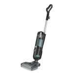 Прахосмукачката за мокро и сухо почистване AquaForce Easy Wash & Vacuum, с елегантен черно-сив дизайн, прозрачен контейнер за прах и ергономична дръжка, стои изправена на бял фон — съвременният ѝ вид напомня на луксозни кухненски уреди като машина за сладолед с компресор, умело съчетавайки иновативна технология със стилна естетика.