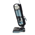 Прахосмукачка за мокро и сухо почистване AquaForce Easy Wash & Vacuum в синьо и черно стои на бял фон, показана отстрани, за да се подчертаят контейнерът за прах и ергономичната ѝ дръжка—елегантният ѝ дизайн е толкова модерен и ефективен, колкото и една автоматична машина за сладолед, което я превръща в стилно допълнение към всеки дом.